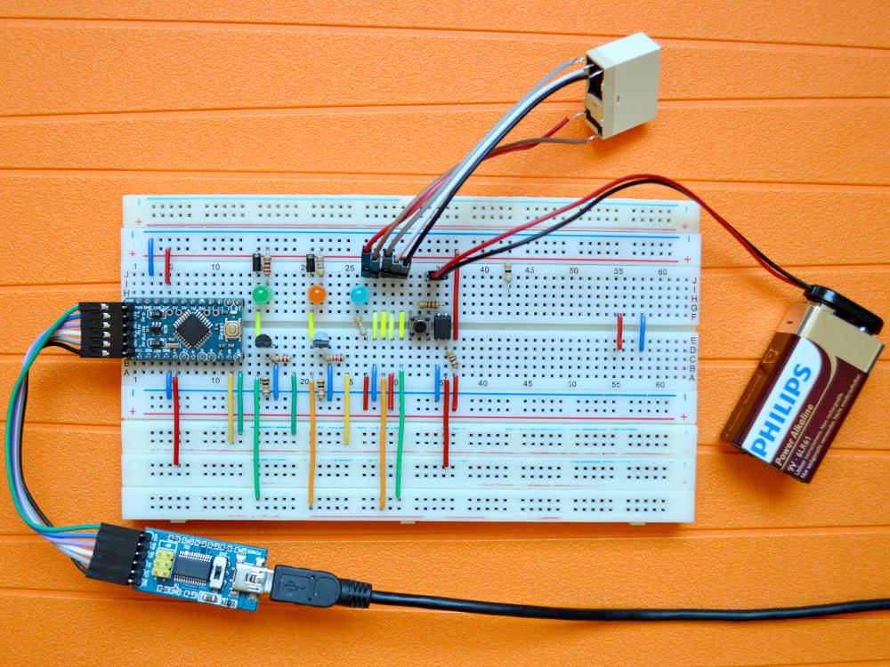 Prototype sur breadboard commande relai bistable avec Arduino Pro Mini